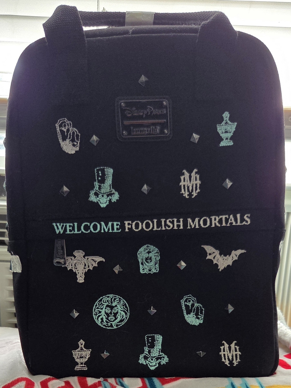 Disney Black Haunted Mansion 'Welcome Foolish Mortals' Accent Backpack